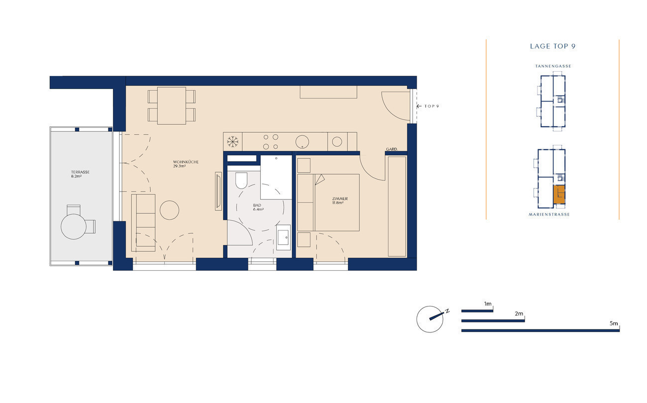 Top 09 Haus 1  |  2-Zimmer-Terrassen-Whg. Marienstraße 10 + 10a in Feldkirch-Gisingen zu verkaufen!