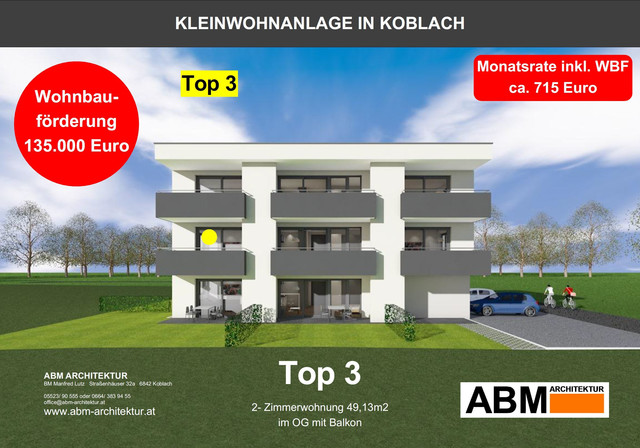 2-Zimmerwohnung im Obergeschoss - Top 3 -          Monatsrate inkl. WBF ca. 715 Euro