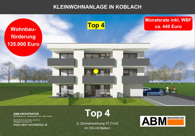 2-Zimmerwohnung im Obergeschoss - Top 4 -          Monatsrate inkl. WFB ca. 440 Euro