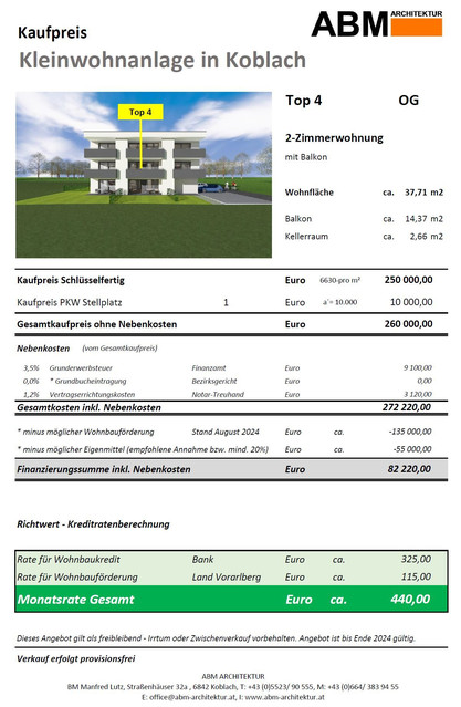 2-Zimmerwohnung im Obergeschoss - Top 4 -          Monatsrate inkl. WFB ca. 440 Euro