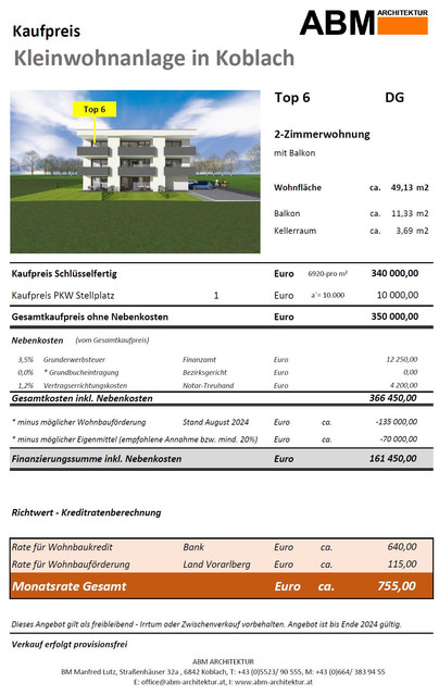 2-Zimmerwohnung im Dachgeschoss- Top 6 -          Monatsrate inkl. WBF ca. 755 Euro