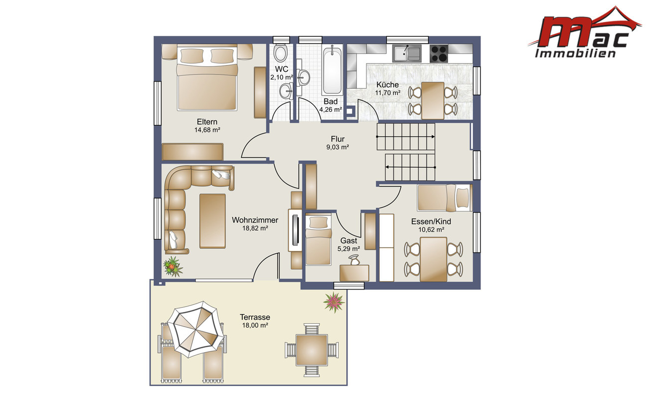 Freistehende fünf Zimmerwohnung, oder, Haus ohne Garten