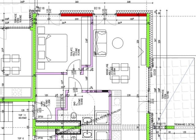 € 1.000,- mit Betriebskosten für 2 Zimmer Wohnung für Single oder Pärchen, 48m2, Neubau, Nichtraucherwohnung