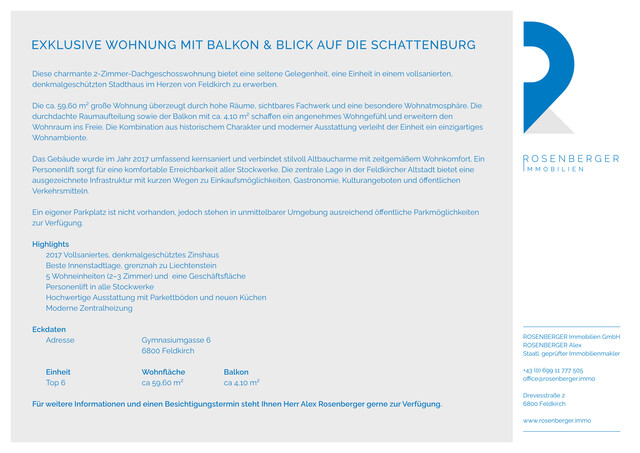 EXKLUSIVE DACHGESCHOSSWOHNUNG MIT BALKON & BLICK AUF DIE SCHATTENBURG