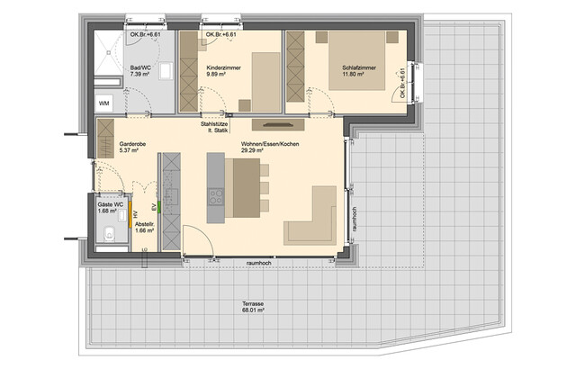 3-Zimmer Dachgeschosswohnung mit riesiger Dachterrasse (Top 07)