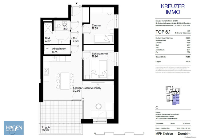 WA KEHLEN Dornbirn
Neubau in der Kehlerstraße
Top 06: 3- oder 4-Zimmerwohnung