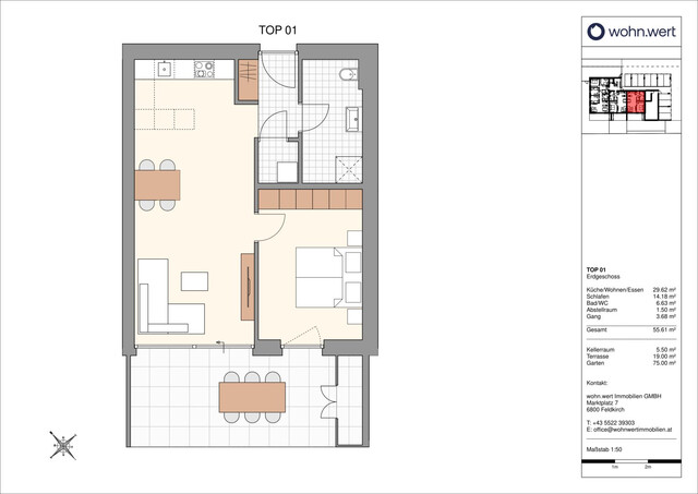 Wohnanlage "Glattenstein" - Geräumige 2-Zimmer-Gartenwohnung - Top 1