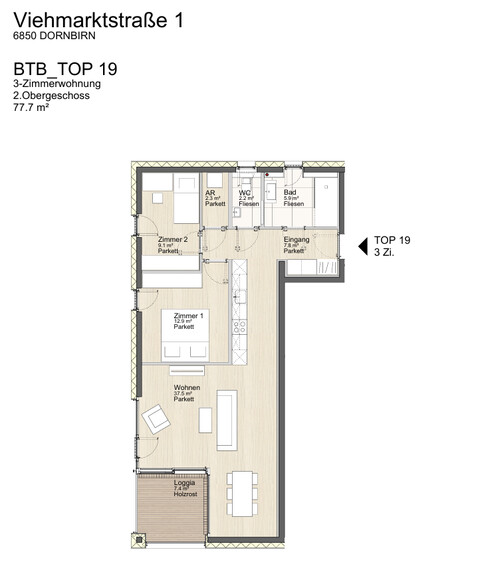 lichtdurchflutete 3-Zimmerwohnung im Zentrum von Dornbirn - Erstbezug ab Juni