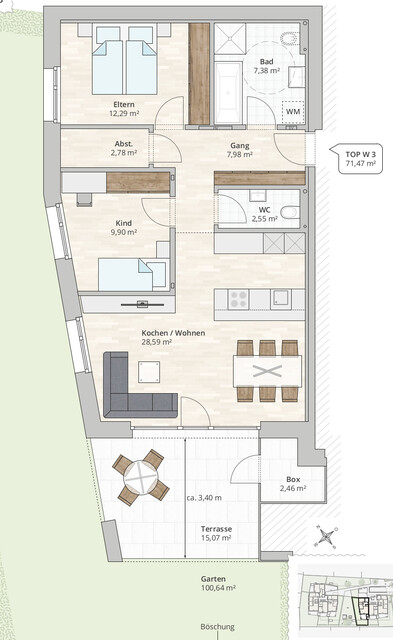 3-Zi-Gartenwohnung TOP 3 in Muntlix, Hauptstraße 31+33