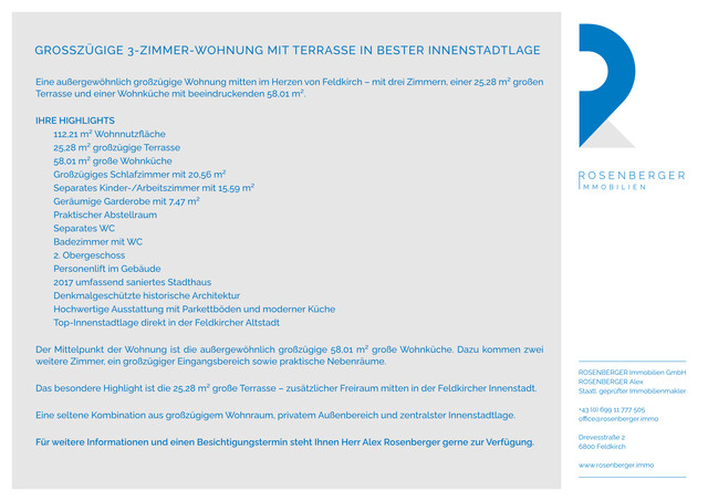 GROSSZÜGIGE 3-ZIMMER-WOHNUNG MIT TERRASSE IN BESTER INNENSTADTLAGE / TOP 4