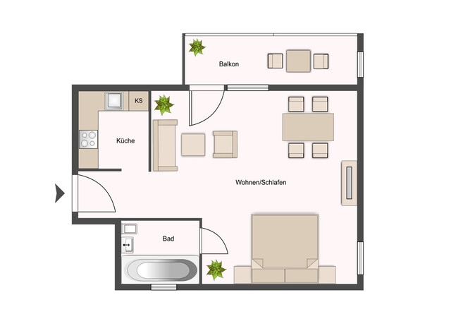 1,5-Zimmer-Wohnung mit verglastem Balkon in zentraler Lage