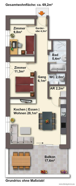 Moderne 3-Zimmer-Wohnung mit großzügigem Balkon und hochwertiger Ausstattung in Röthis