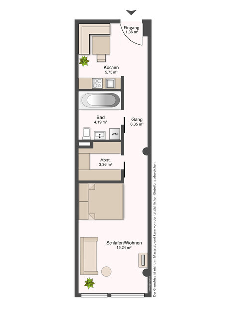 Pauschalmiete - Möblierte 1,5-Zimmer-Stadtwohnung inkl. TG