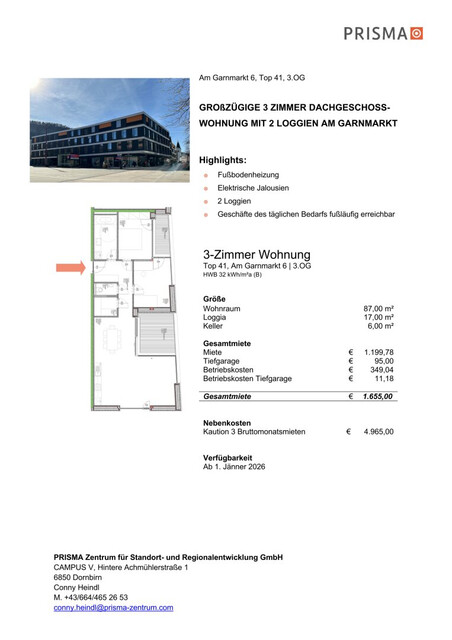 Attraktive, helle 3-Zimmer-Wohnung mit 2 Loggien direkt Am Garnmarkt