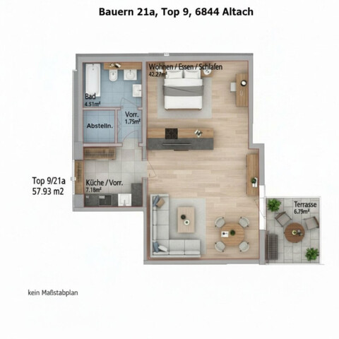 Großzügige 1-Zimmer-Terrassenwohnung in Altach zu vermieten!