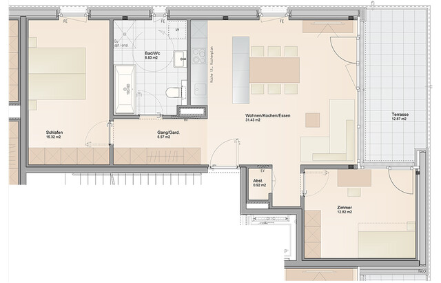 3-Zimmer Terrassenwohnung | Holz-Hybrid-Bauweise (Top A03)