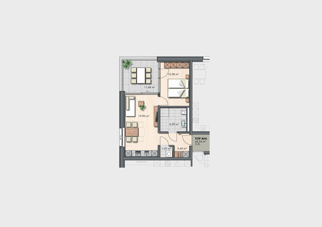 Stilvoll & kompakt – Ihr neues Zuhause wartet! 2 Zimmer Terrassenwohnung