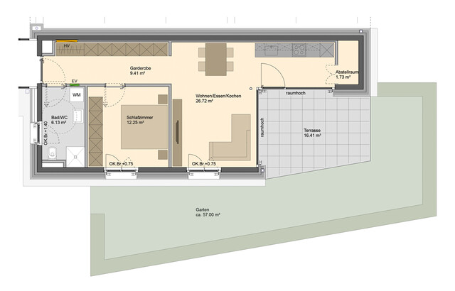 Sehr ruhig gelegene 2-Zimmer Gartenwohnung (Top 01)