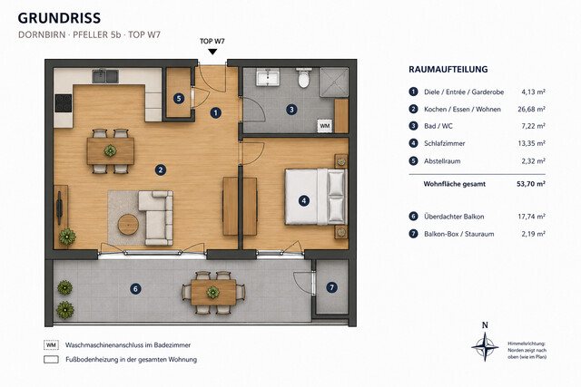 Helle 2-Zimmer-Wohnung mit großem überdachtem Balkon