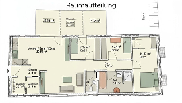 Zu vermieten: 4-Zimmer-Gartenwohnung, Wintergarten, Carport, Fahrradschöpfle