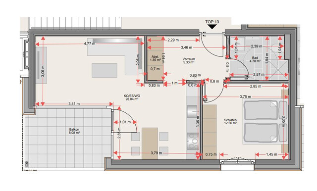 Moderne, helle 2-Zimmer Dachgeschosswohnung im Zentrum von Muntlix