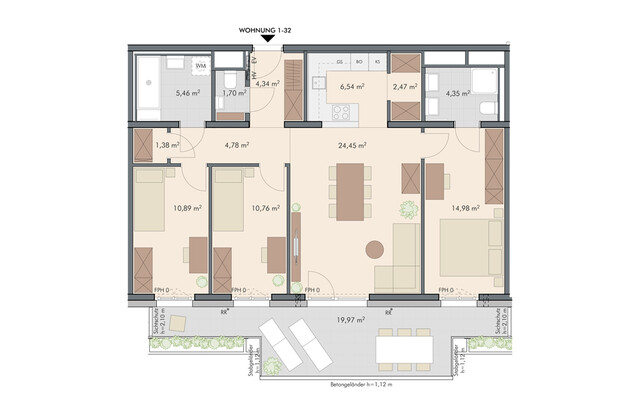 „Die Sonnige“ 4-Zimmer Wohnung mit 20 m² Südbalkon und Balkon-Kraftwerk