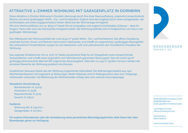 ATTRAKTIVE 2-ZIMMER-WOHNUNG MIT GARAGENPLATZ IN DORNBIRN