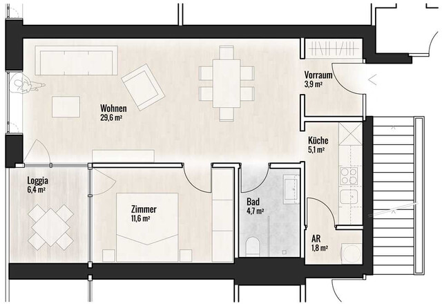 Moderne und hochwertige 2-Zimmer-Wohnung mit Loggia und TG-Platz
