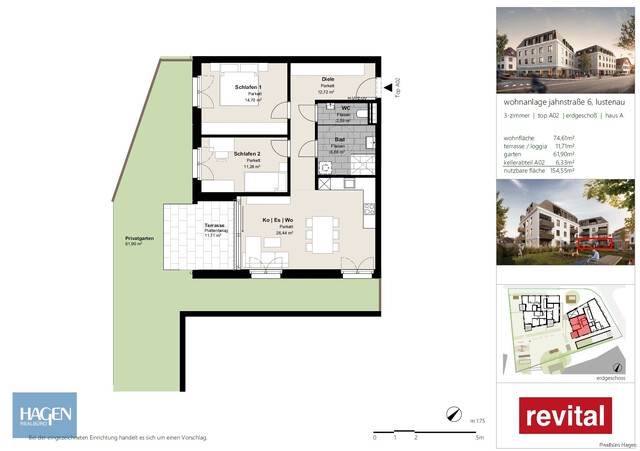 Neubau im Zentrum - Top A.02
3-Zimmerwohnung mit Garten
WOHNBAUFÖRDERUNG