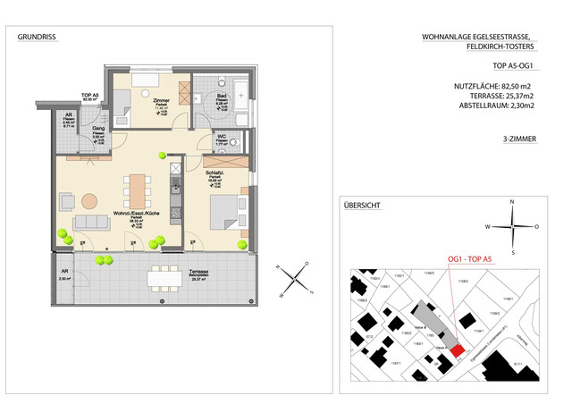 Viel Platz und Sonne!  3 Zimmer Wohnung mit großer Terrasse in Tosters , GRENZNAH!!!