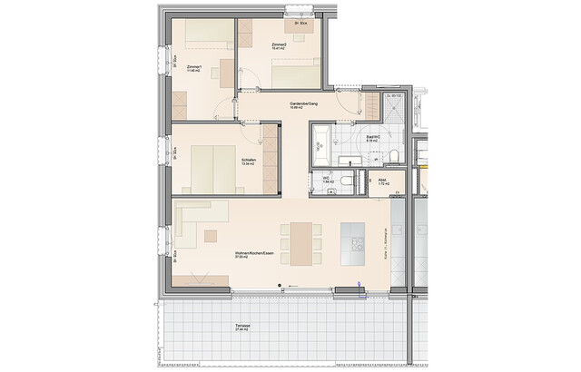 Großzügig wohnen und weitläufige Terrasse genießen: 4-Zimmer Wohnung am Rheindamm (Top A06)