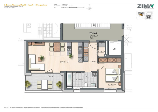 Großzügige und moderne 2-Zimmerwohnung in ruhiger und sonniger Lage in Mäder zu vermieten