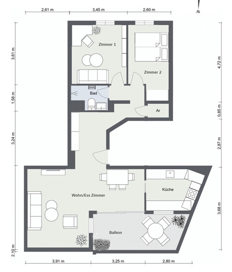 Zentrumsnahe Wohnung mit 70m2 und ebenso vielen Sonnenuntergängen, Provisionsfrei