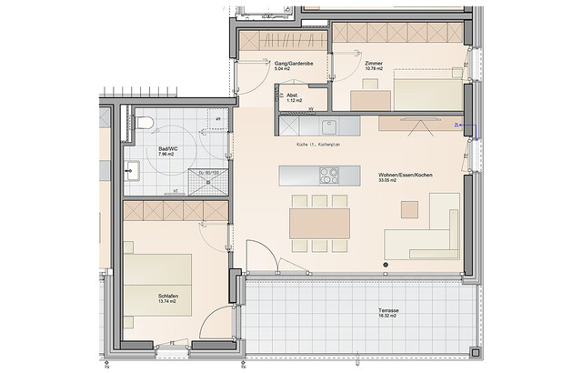 Mit Südterrasse: 3-Zimmer Dachgeschosswohnung (Top C08)