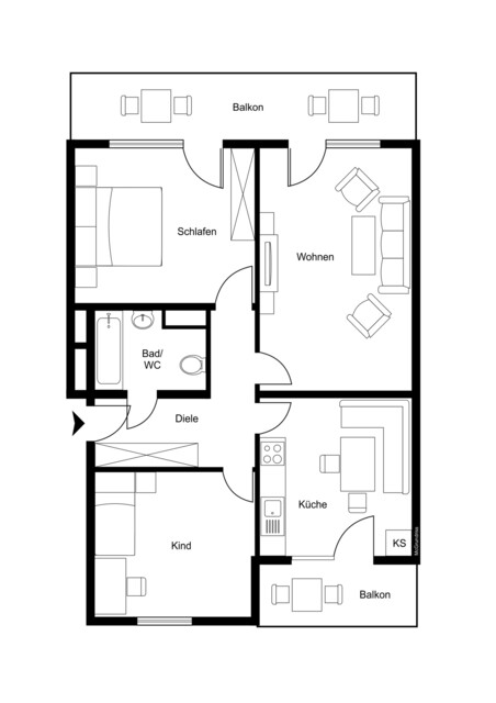 3-Zimmer-Wohnung mit zwei Balkonen in attraktiver Lage von Hard
