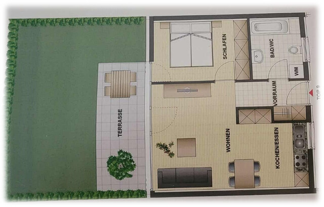 gemütliche Gartenwohnung mit großer Terrasse, Garage & Keller in Gebrauchtobjekt