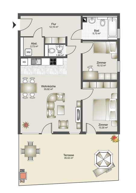 3-Zimmer-Wohnung auf der Sonnenseite des Walgaus