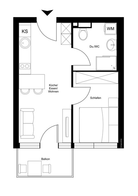 Vollmöblierte 2-Zimmer Wohnung