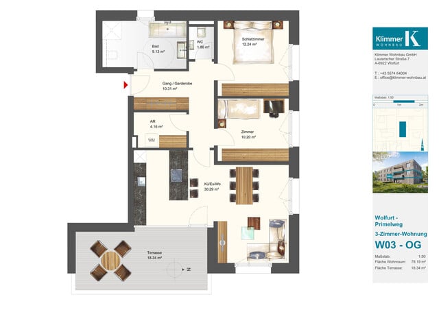 Entspannt wohnen, modern leben. 3-Zimmer-Terrassenwohnung W03
