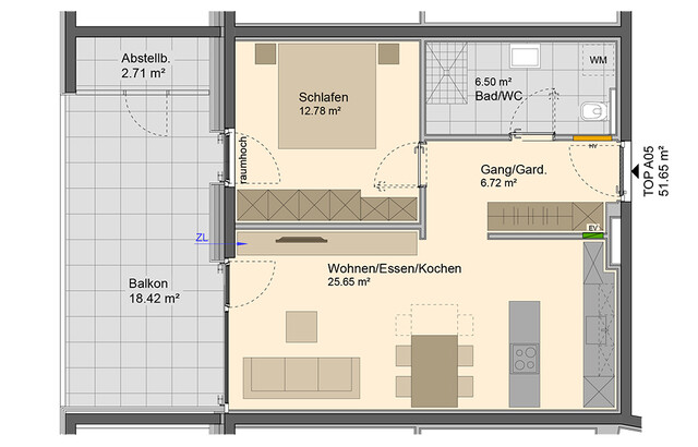 2-Zimmer Terrassenwohnung mit optimalem Grundriss (Top A05)