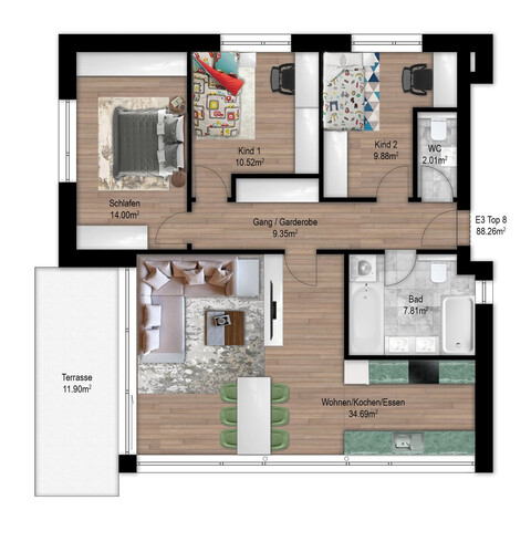 NEUBAU: 4 Zimmer Dachgeschosswohnung in Frastanz, Top 9b