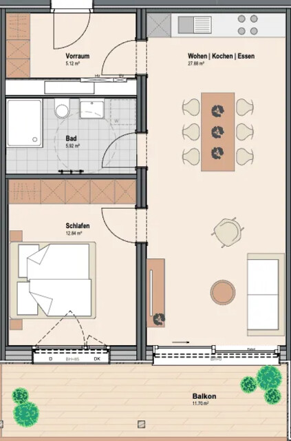 Moderne Etagenwohnung  mit Südbalkon