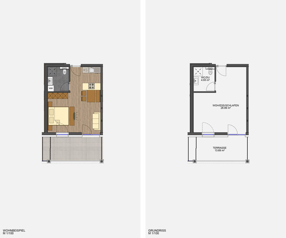 1-Zimmer Terrassenwohnung in Grenznähe