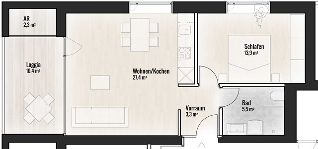 Hochwertige 2-Zimmer-Wohnung mit Loggia und TG-Platz