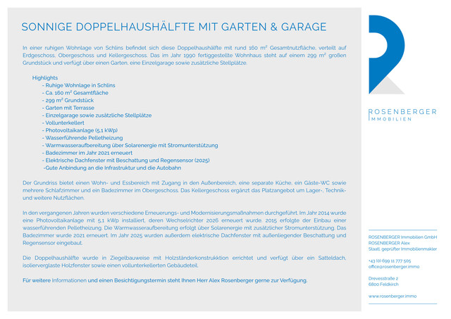     SONNIGE DOPPELHAUSHÄLFTE MIT GARTEN & GARAGE