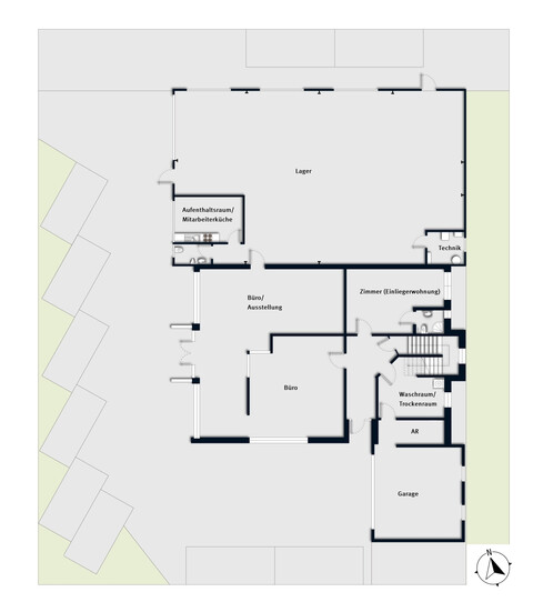 Betriebsgebäude mit Halle, Büro und eleganter Penthousewohnung