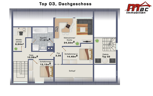Attraktive Dachgeschoss-Wohnung hochwertig ausgebaut