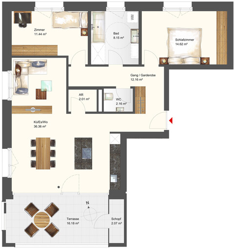 Modernes Wohnen an der Oberen Straße: 3-Zimmer-Wohnung Obergeschoss W05