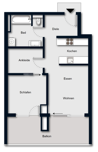 Stilvolles 2-Zimmer-Apartement wo Stadt und Berge sich treffen