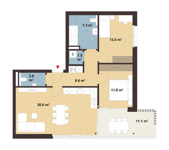 3-Zimmer-Terrassenwohnung mit guter Raumeinteilung | C08